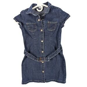 Old Navy Dress Girls 6 Denim Belted Button Front Short Sleeve Stretch Casual